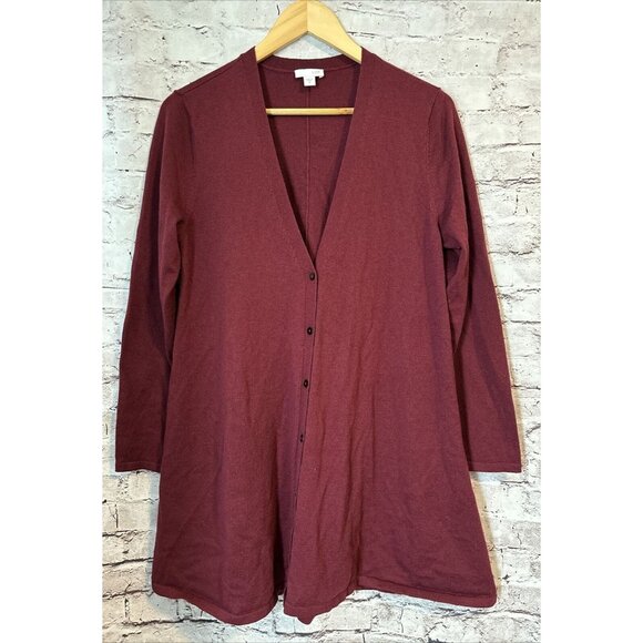 J. Jill Burgundy Cardigan Sweater V Neck Women’s Cardigan Polyester Wool Blend M - Picture 1 of 4